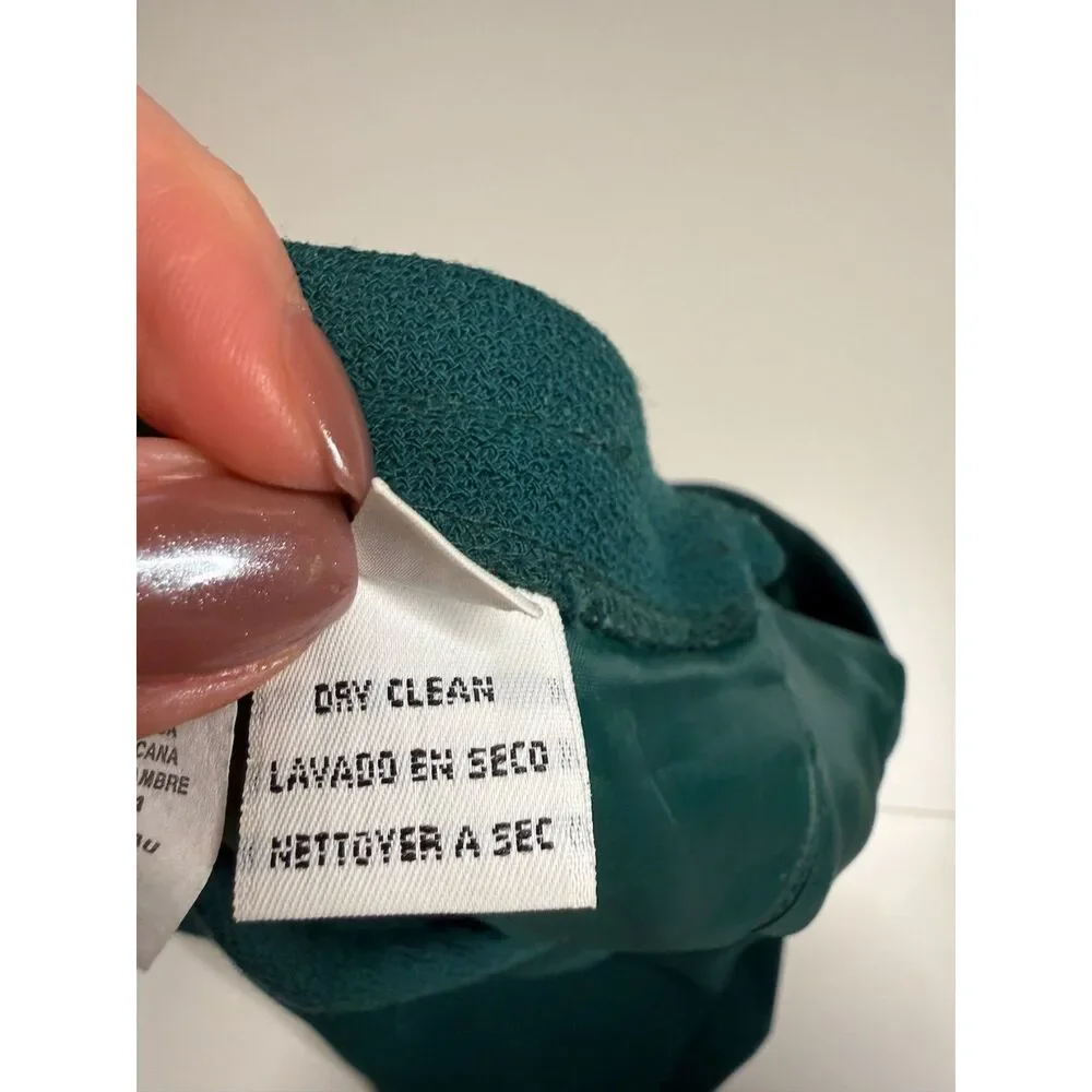 Vintage 100% Worsted Wool Pencil Skirt Teal Green High Waist Midi Size 14